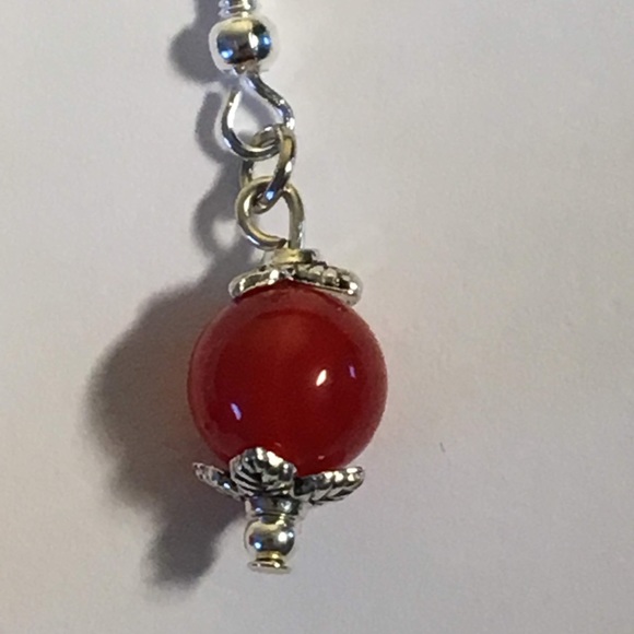 Red Orange Stripe Agate Small Drop Earrings - Picture 6 of 8